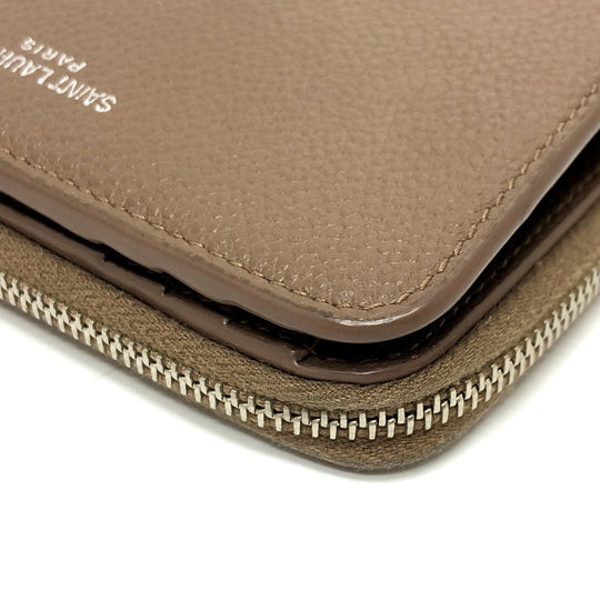 SAINT LAURENT PARIS Folded wallet 668319 leather Brown logo Women Used Authentic