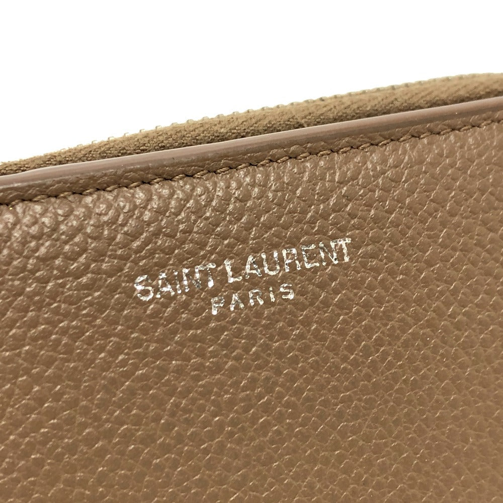 SAINT LAURENT PARIS Folded wallet 668319 leather Brown logo Women Used Authentic
