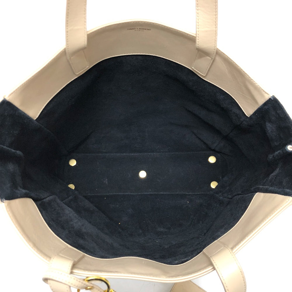 SAINT LAURENT PARIS Tote Bag leather beige logo Women Used Authentic