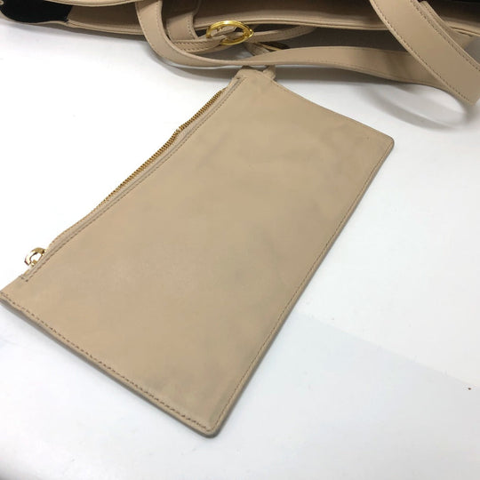 SAINT LAURENT PARIS Tote Bag leather beige logo Women Used Authentic