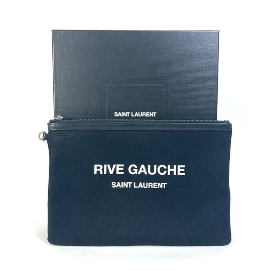 SAINT LAURENT PARIS Clutch bag 581369 Canvas / leather black RIVE GAUCHE mens Used Authentic
