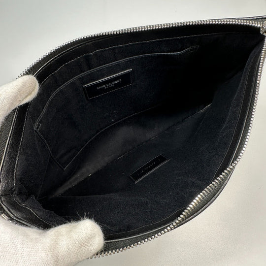 SAINT LAURENT PARIS Clutch bag 565722 Coated canvas, leather gray Pouch RIVE GAUCHE mens Used Authentic