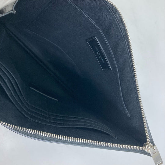 SAINT LAURENT PARIS Clutch bag 397295 leather black Pouch logo patch mens Used Authentic