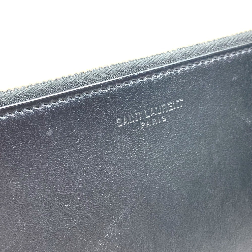 SAINT LAURENT PARIS Clutch bag 397295 leather black Pouch logo patch mens Used Authentic