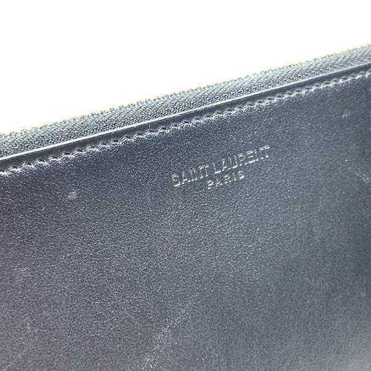 SAINT LAURENT PARIS Clutch bag 397295 leather black Pouch logo patch mens Used Authentic