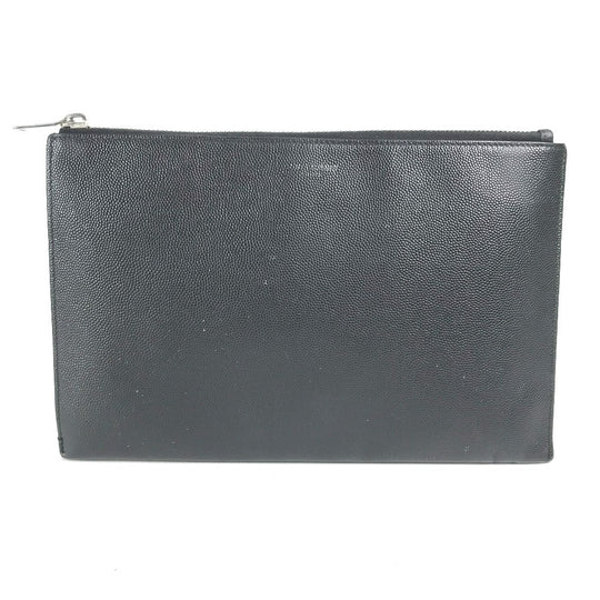 SAINT LAURENT PARIS Clutch bag 375950 leather black pouch bag logo mens Used Authentic
