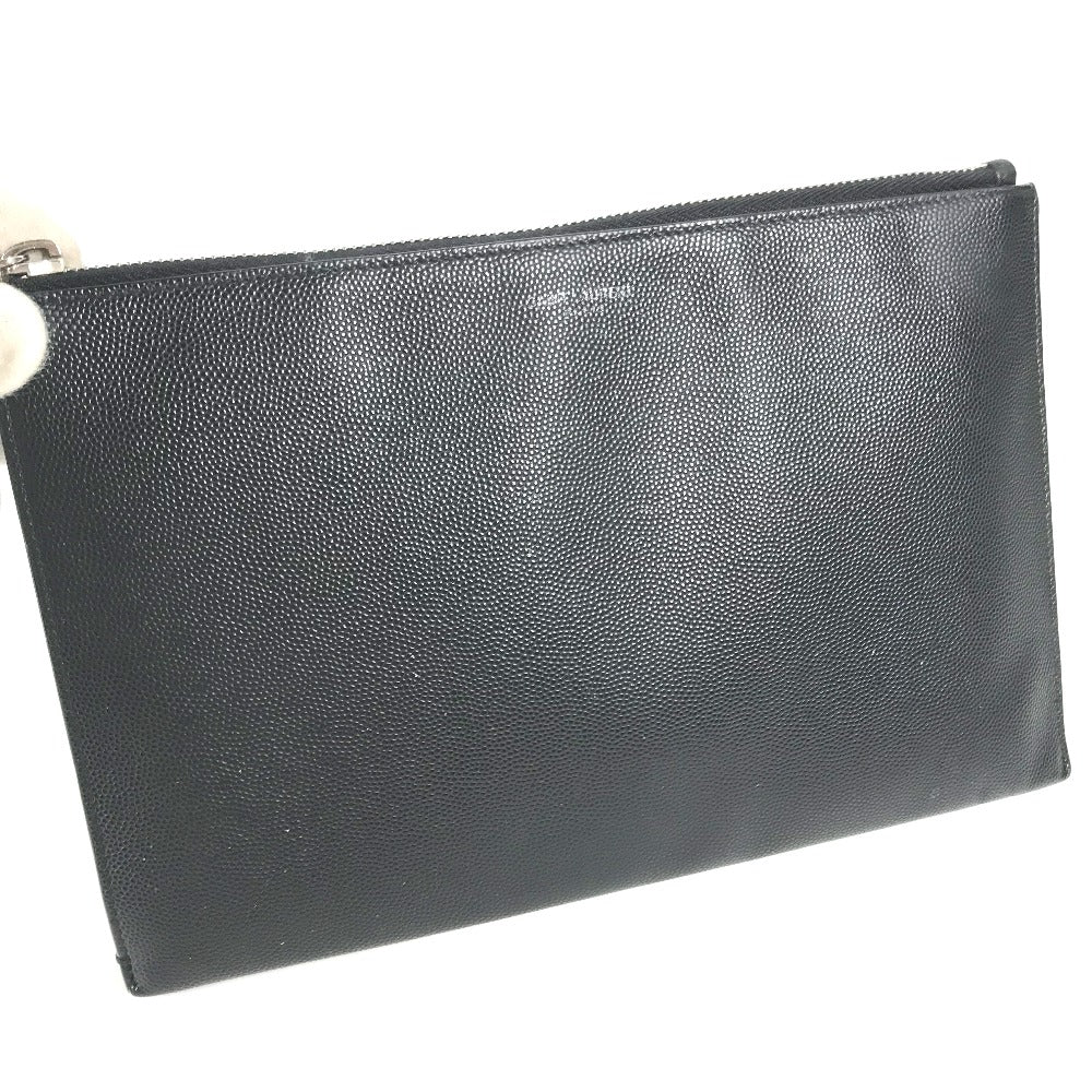 SAINT LAURENT PARIS Clutch bag 375950 leather black pouch bag logo mens Used Authentic