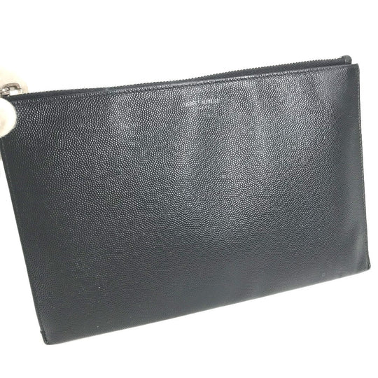 SAINT LAURENT PARIS Clutch bag 375950 leather black pouch bag logo mens Used Authentic