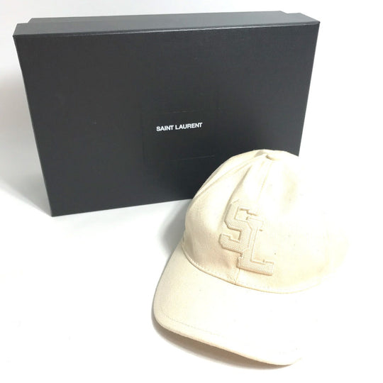 SAINT LAURENT PARIS cap 690975 cotton beige logo Women 57 Used Authentic