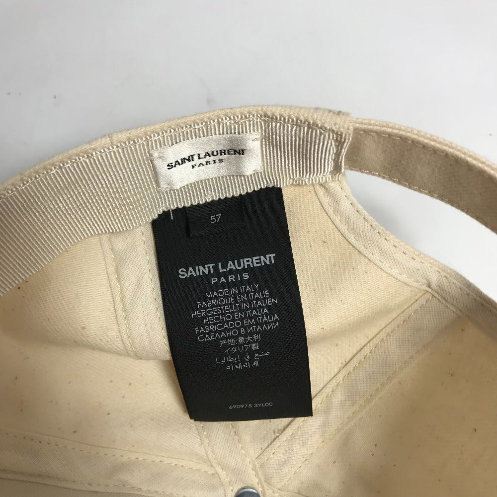 SAINT LAURENT PARIS cap 690975 cotton beige logo Women 57 Used Authentic
