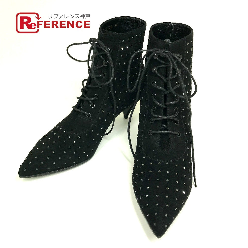 SAINT LAURENT PARIS boots 352375 Suede, Rhinestone black KID SCAMOSCIATO Women 36 Used Authentic