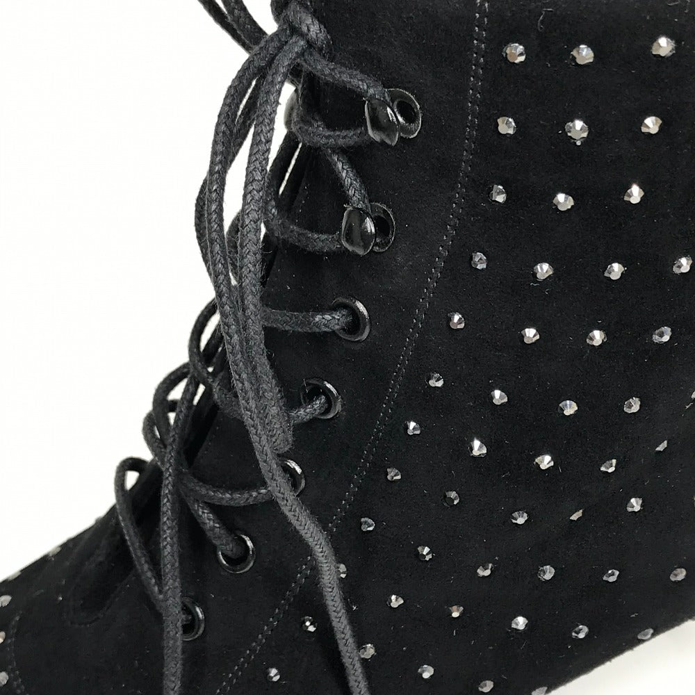 SAINT LAURENT PARIS boots 352375 Suede, Rhinestone black KID SCAMOSCIATO Women 36 Used Authentic
