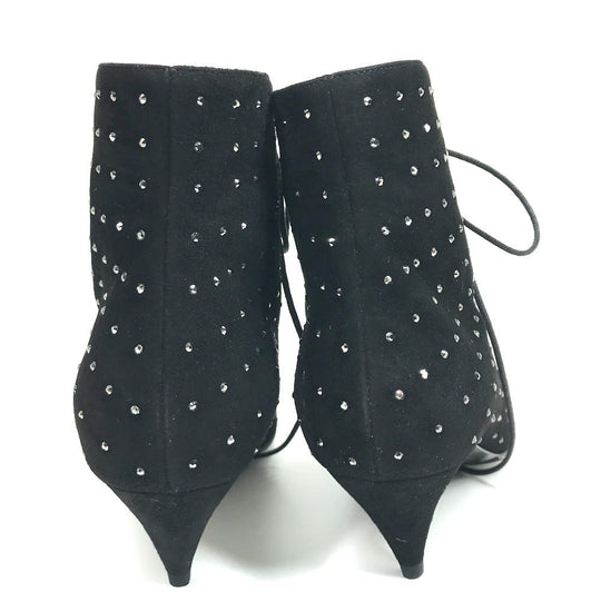 SAINT LAURENT PARIS boots 352375 Suede, Rhinestone black KID SCAMOSCIATO Women 36 Used Authentic