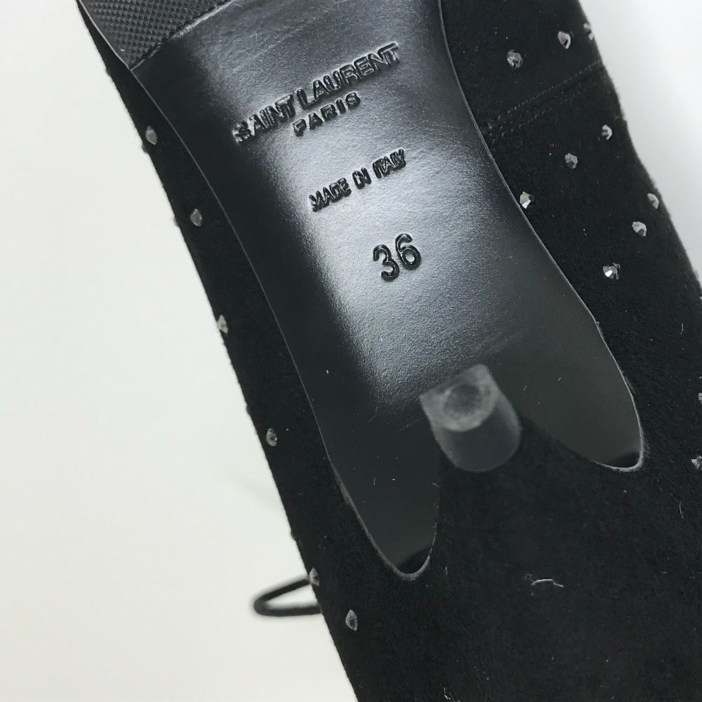 SAINT LAURENT PARIS boots 352375 Suede, Rhinestone black KID SCAMOSCIATO Women 36 Used Authentic