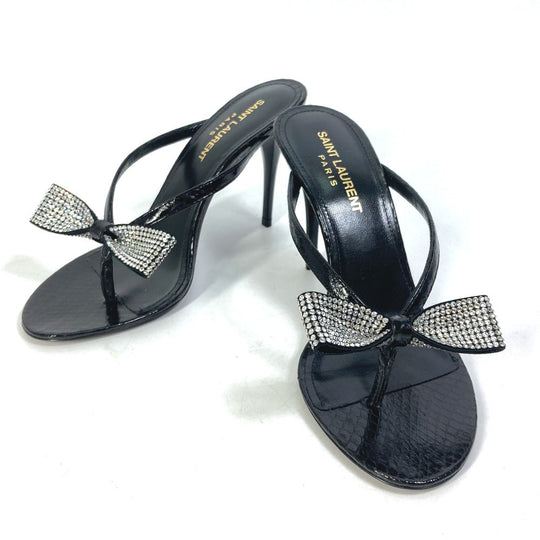 SAINT LAURENT PARIS Sandals 606419 leather black Mule thong ribbon ribbon swarovski Women 36 Used Authentic