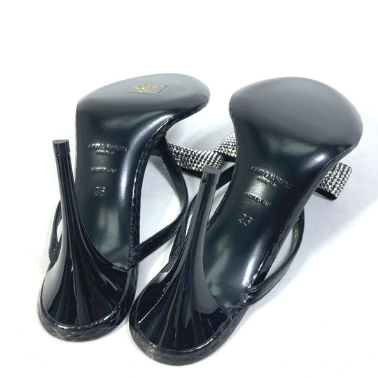 SAINT LAURENT PARIS Sandals 606419 leather black Mule thong ribbon ribbon swarovski Women 36 Used Authentic