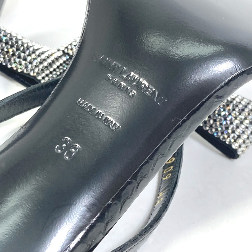 SAINT LAURENT PARIS Sandals 606419 leather black Mule thong ribbon ribbon swarovski Women 36 Used Authentic