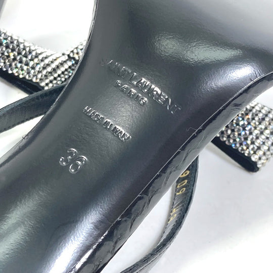 SAINT LAURENT PARIS Sandals 606419 leather black Mule thong ribbon ribbon swarovski Women 36 Used Authentic