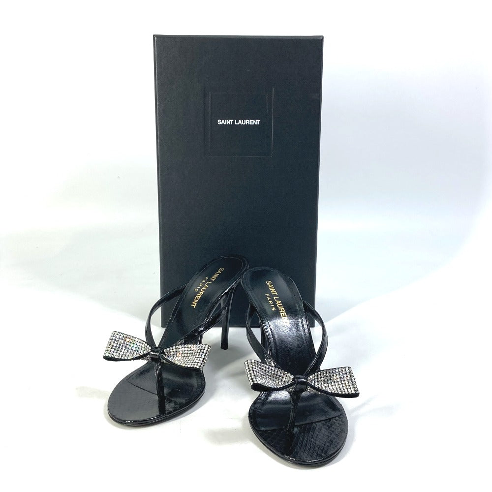 SAINT LAURENT PARIS Sandals 606419 leather black Mule thong ribbon ribbon swarovski Women 36 Used Authentic