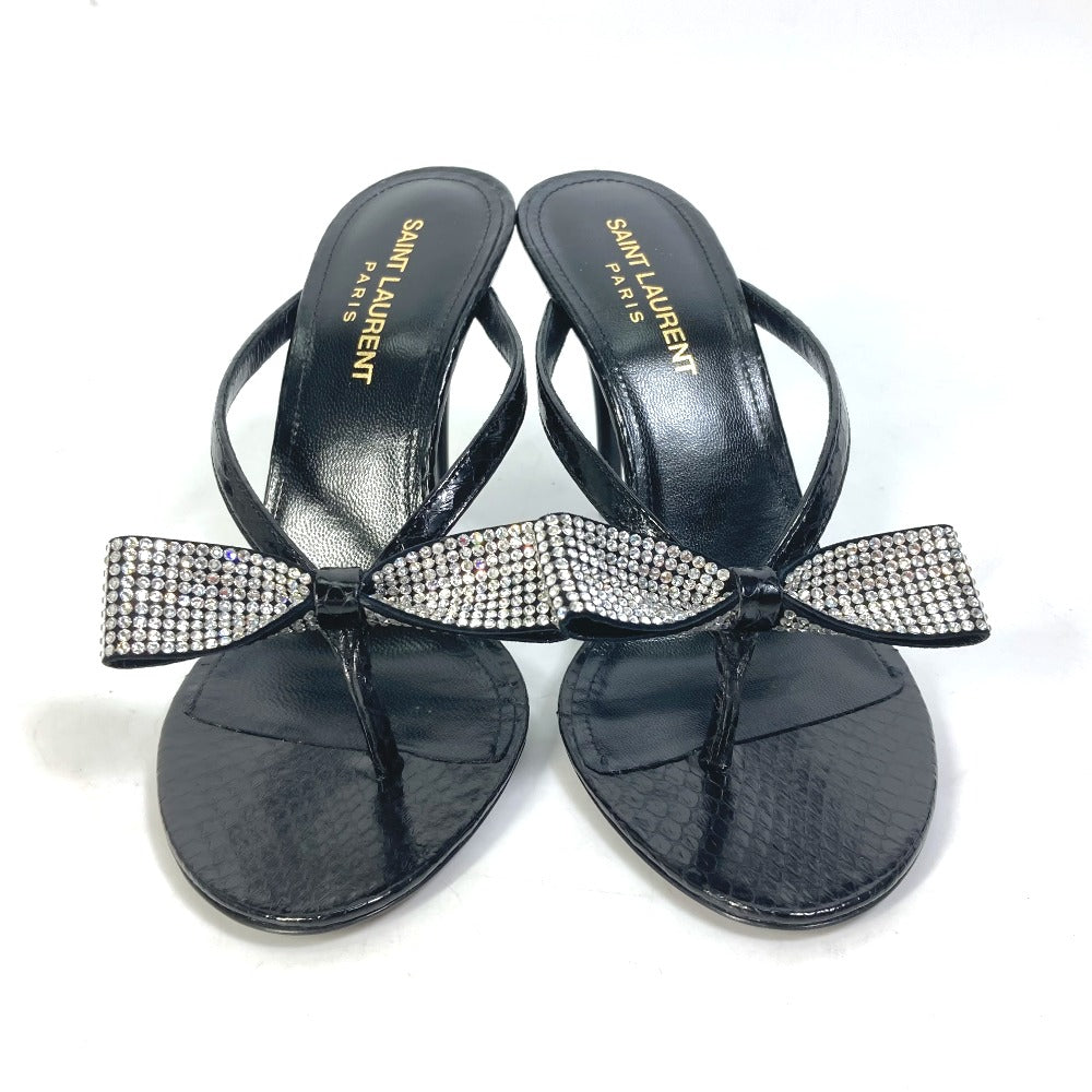 SAINT LAURENT PARIS Sandals 606419 leather black Mule thong ribbon ribbon swarovski Women 36 Used Authentic