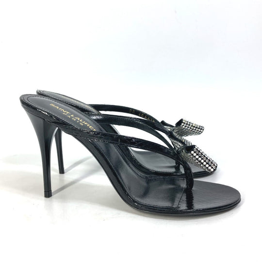 SAINT LAURENT PARIS Sandals 606419 leather black Mule thong ribbon ribbon swarovski Women 36 Used Authentic