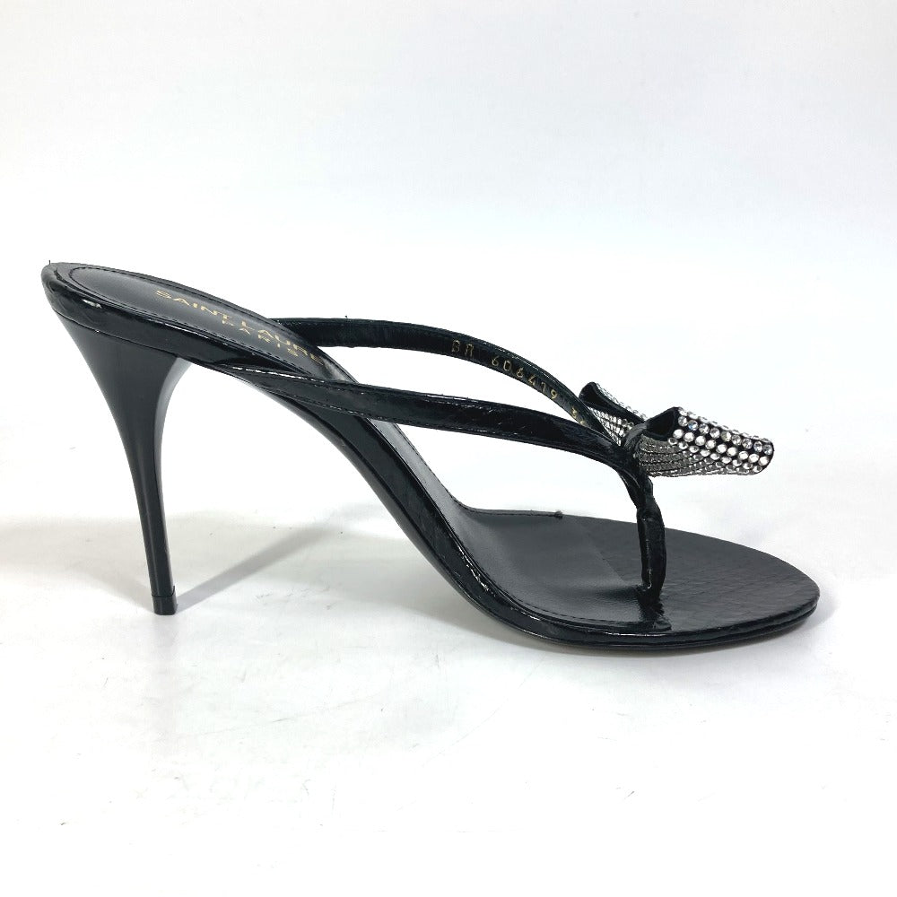 SAINT LAURENT PARIS Sandals 606419 leather black Mule thong ribbon ribbon swarovski Women 36 Used Authentic