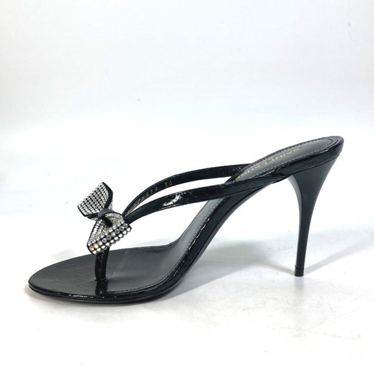 SAINT LAURENT PARIS Sandals 606419 leather black Mule thong ribbon ribbon swarovski Women 36 Used Authentic