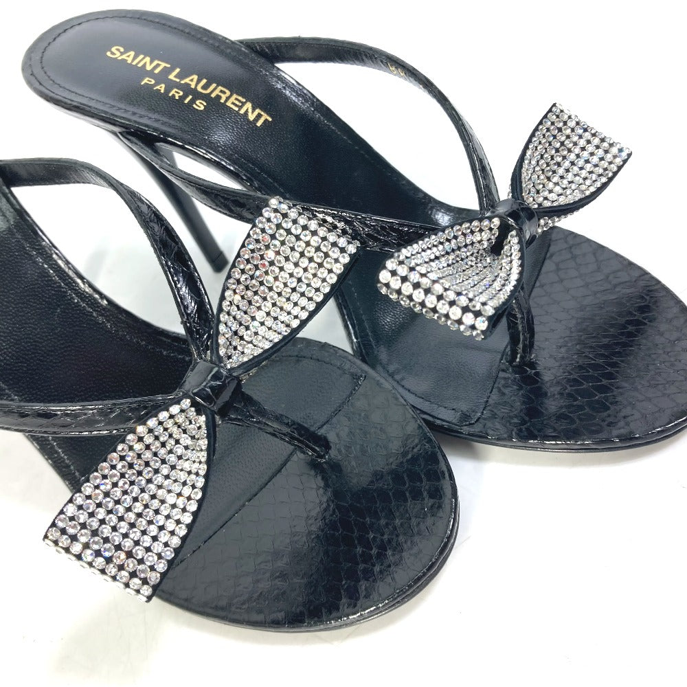 SAINT LAURENT PARIS Sandals 606419 leather black Mule thong ribbon ribbon swarovski Women 36 Used Authentic
