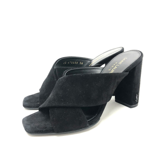 SAINT LAURENT PARIS Sandals suede black cross 36