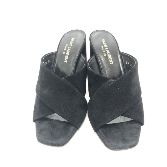 SAINT LAURENT PARIS Sandals suede black cross 36