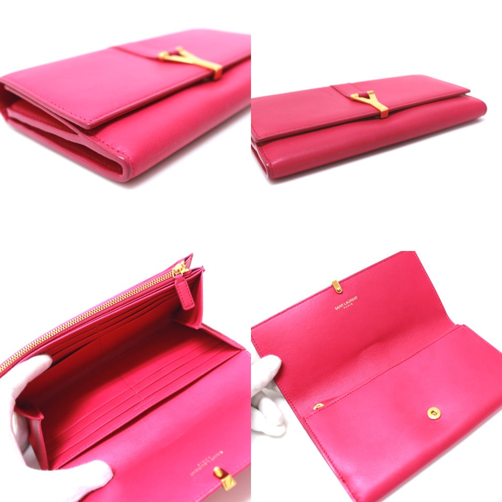 SAINT LAURENT PARIS Long Wallet Purse 314995 leather pink Y line Flap wallet Women Used Authentic