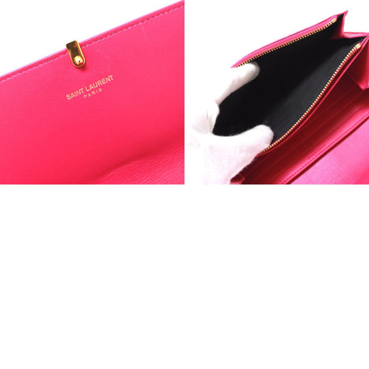 SAINT LAURENT PARIS Long Wallet Purse 314995 leather pink Y line Flap wallet Women Used Authentic