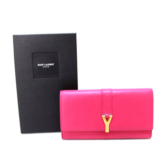 SAINT LAURENT PARIS Long Wallet Purse 314995 leather pink Y line Flap wallet Women Used Authentic