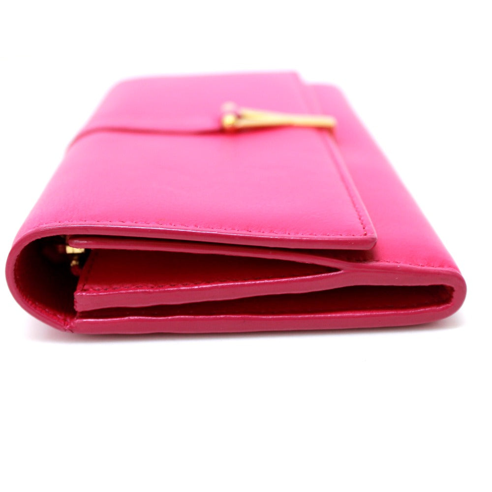 SAINT LAURENT PARIS Long Wallet Purse 314995 leather pink Y line Flap wallet Women Used Authentic
