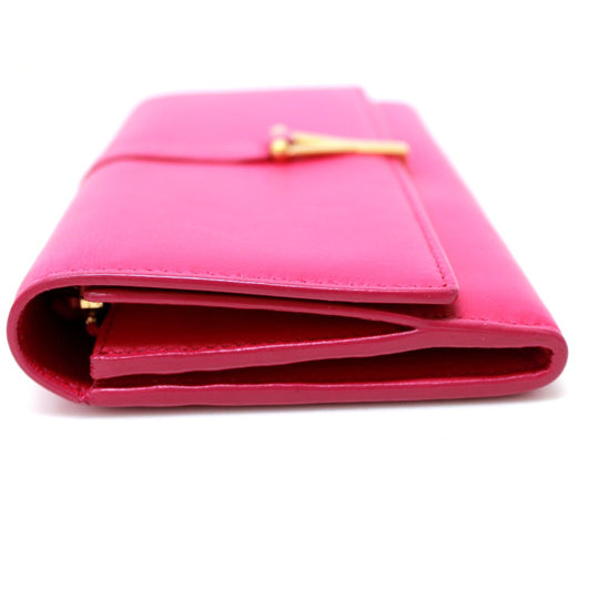 SAINT LAURENT PARIS Long Wallet Purse 314995 leather pink Y line Flap wallet Women Used Authentic