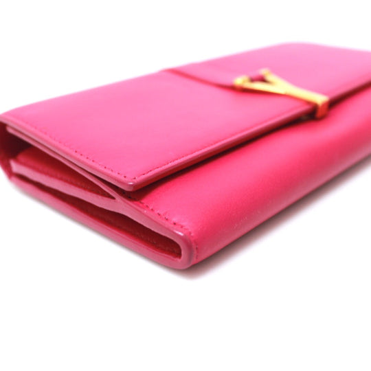 SAINT LAURENT PARIS Long Wallet Purse 314995 leather pink Y line Flap wallet Women Used Authentic
