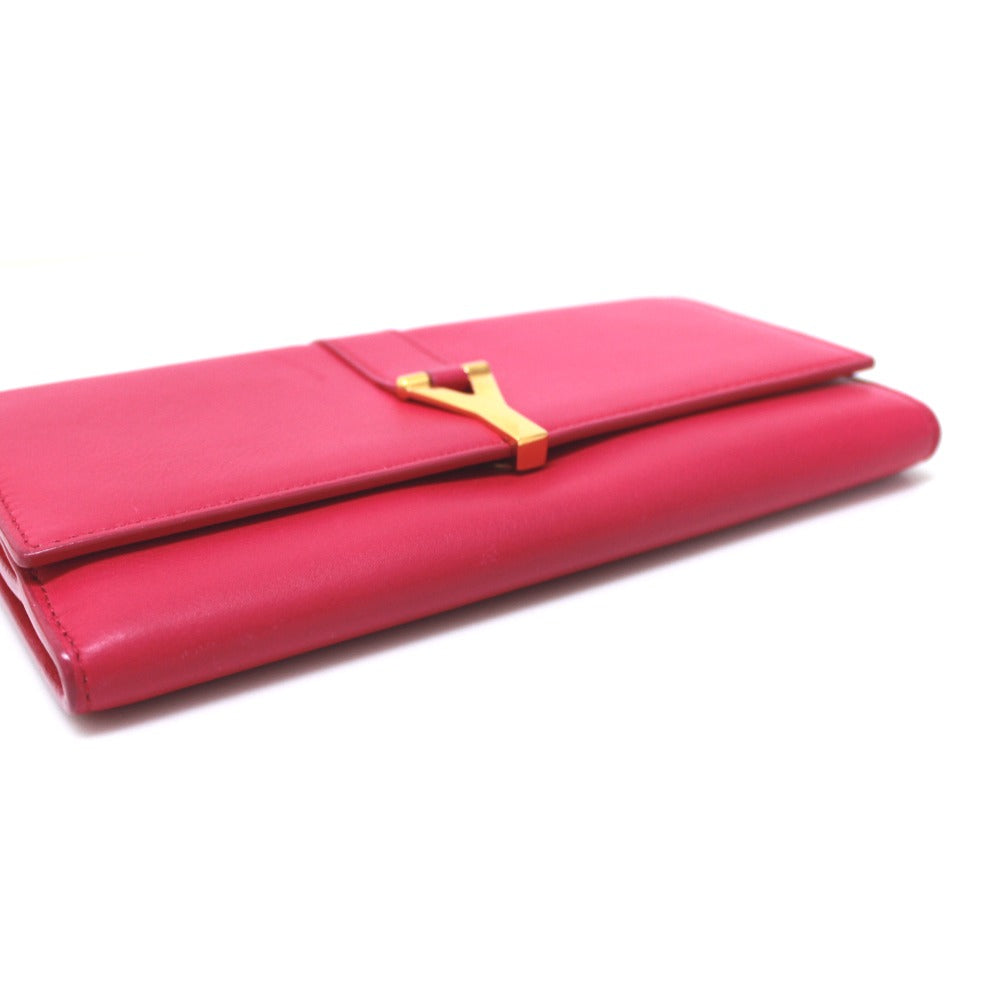 SAINT LAURENT PARIS Long Wallet Purse 314995 leather pink Y line Flap wallet Women Used Authentic