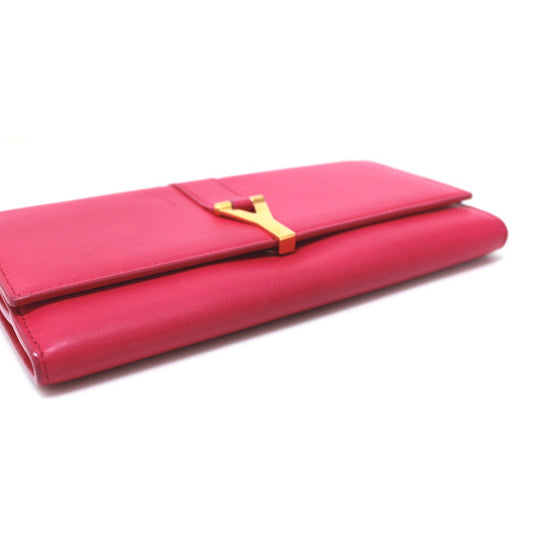 SAINT LAURENT PARIS Long Wallet Purse 314995 leather pink Y line Flap wallet Women Used Authentic