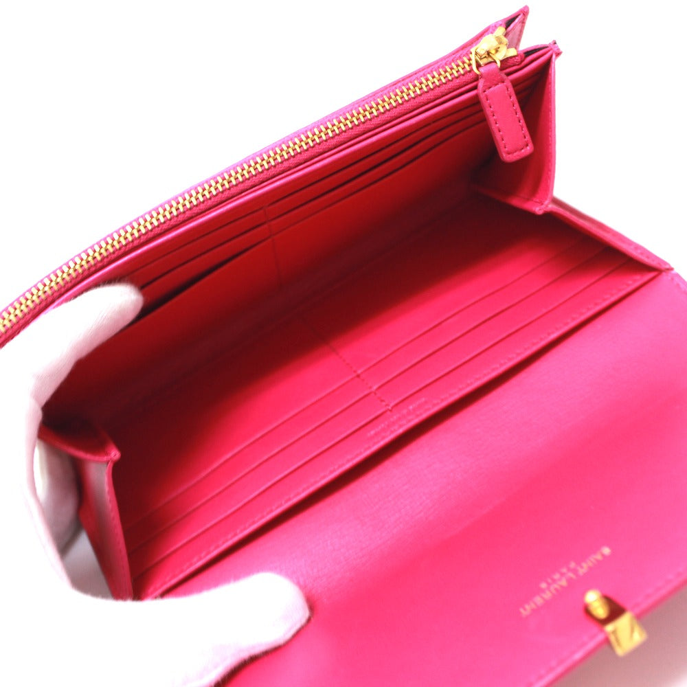 SAINT LAURENT PARIS Long Wallet Purse 314995 leather pink Y line Flap wallet Women Used Authentic