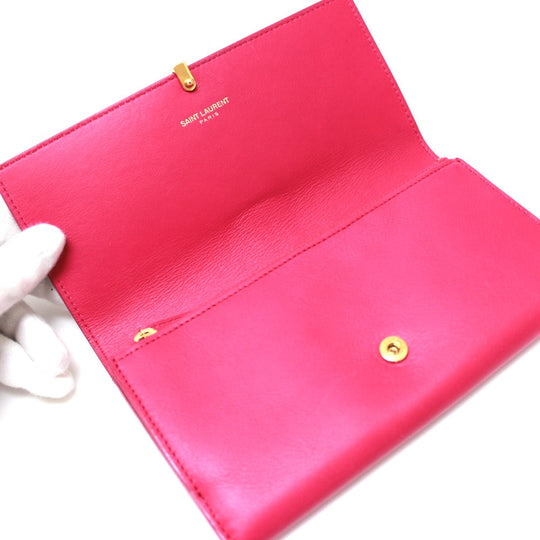 SAINT LAURENT PARIS Long Wallet Purse 314995 leather pink Y line Flap wallet Women Used Authentic