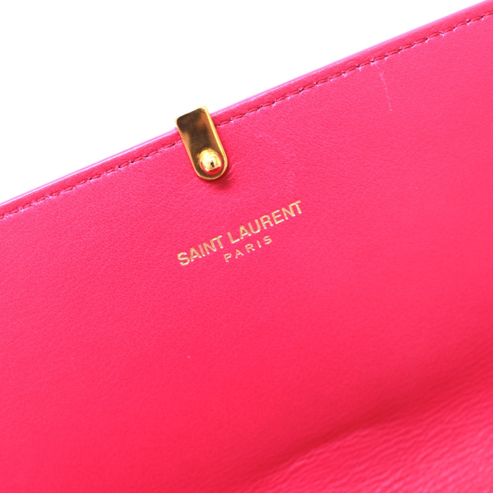 SAINT LAURENT PARIS Long Wallet Purse 314995 leather pink Y line Flap wallet Women Used Authentic