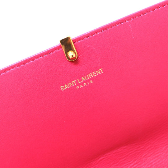SAINT LAURENT PARIS Long Wallet Purse 314995 leather pink Y line Flap wallet Women Used Authentic