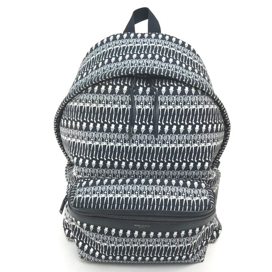 SAINT LAURENT PARIS Backpack 435988 canvas Black x white Skull Pattern Women Used Authentic