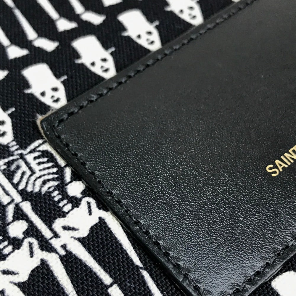 SAINT LAURENT PARIS Backpack 435988 canvas Black x white Skull Pattern Women Used Authentic