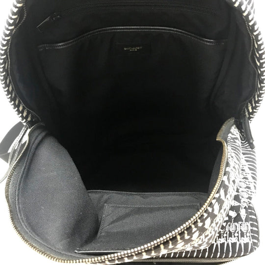 SAINT LAURENT PARIS Backpack 435988 canvas Black x white Skull Pattern Women Used Authentic