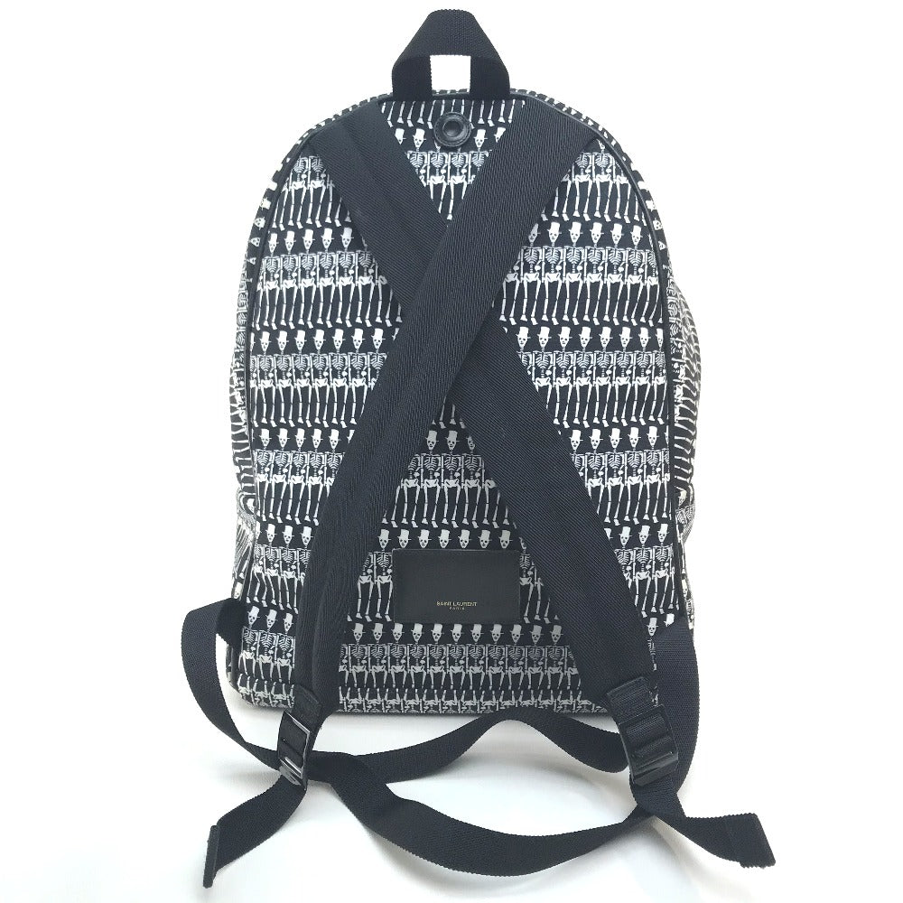 SAINT LAURENT PARIS Backpack 435988 canvas Black x white Skull Pattern Women Used Authentic