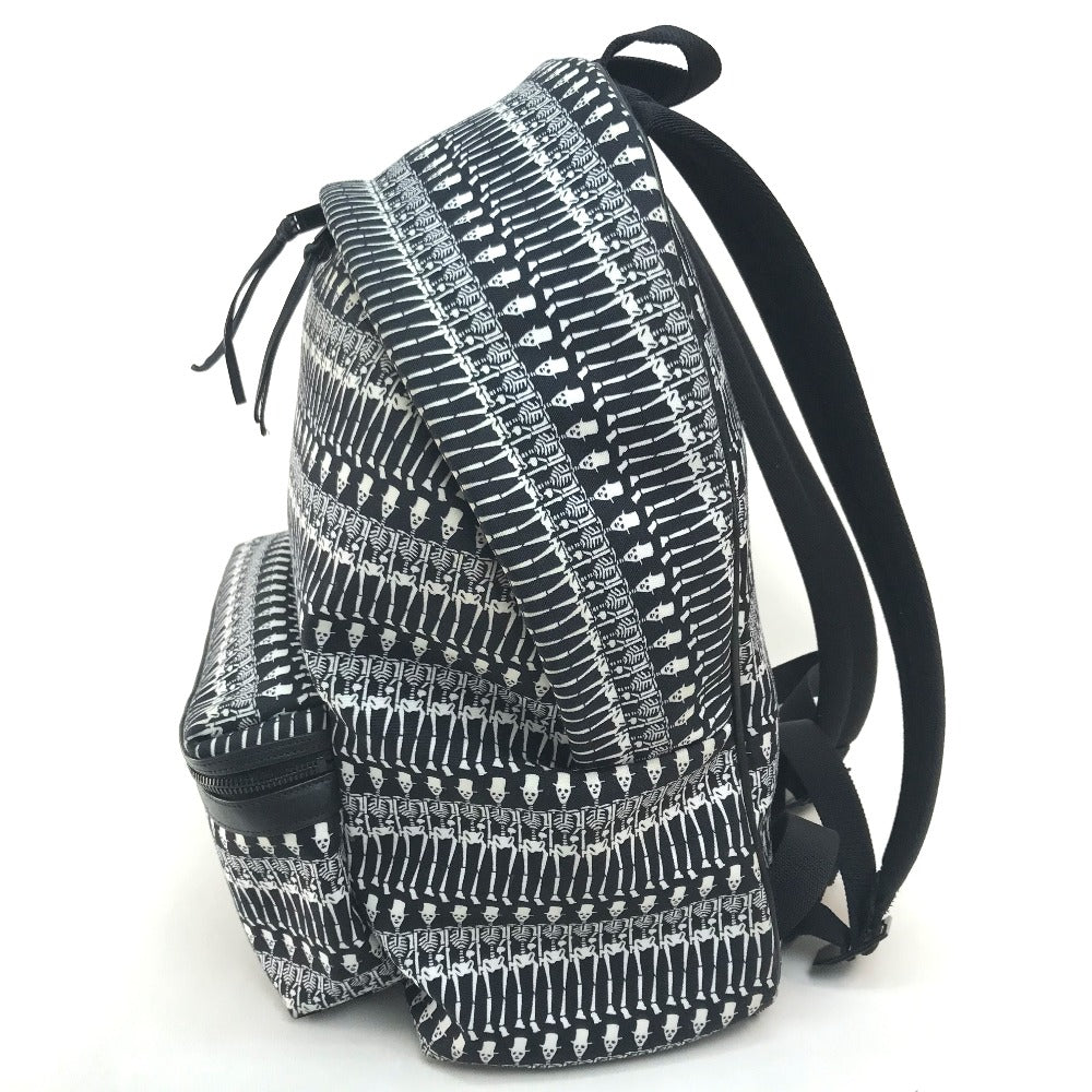 SAINT LAURENT PARIS Backpack 435988 canvas Black x white Skull Pattern Women Used Authentic