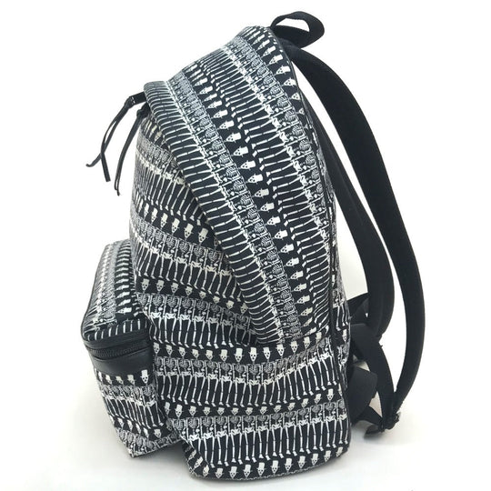 SAINT LAURENT PARIS Backpack 435988 canvas Black x white Skull Pattern Women Used Authentic