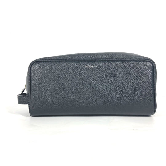 SAINT LAURENT PARIS business bag 609347 leather black logo with handle grooming case mens Used Authentic