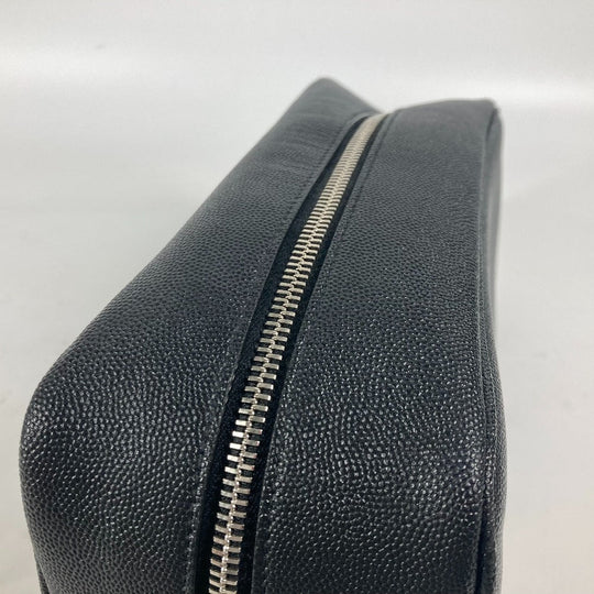 SAINT LAURENT PARIS business bag 609347 leather black logo with handle grooming case mens Used Authentic